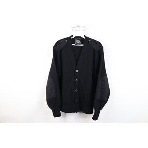 Vintage 90s Mens 40R Wool Blend Knit Military Commando Cardigan Sweater Black